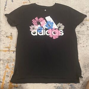 Adidas Black Tee with Floral Logo